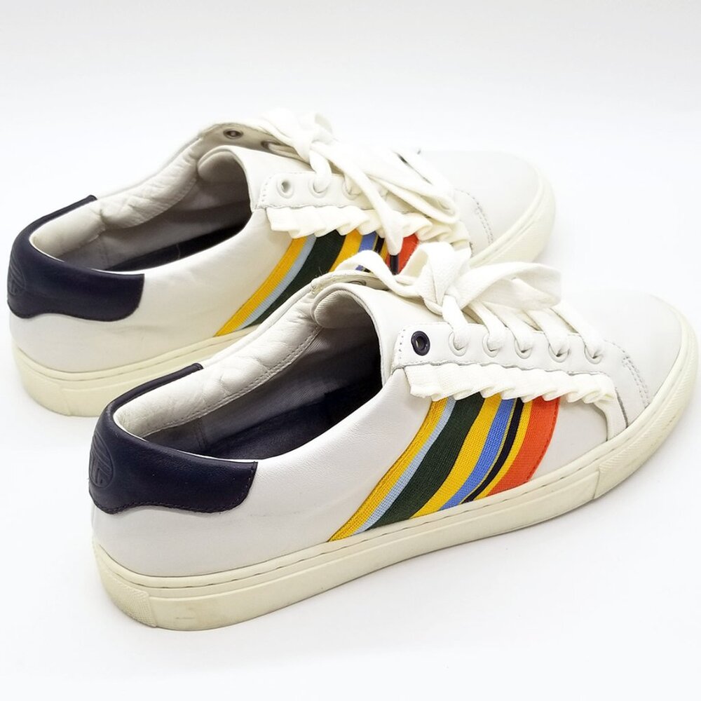 Tory Burch Sport Ruffled Rainbow Striped Leather Sneakers Size 9.5 Preppy $228 - Picture 8 of 16